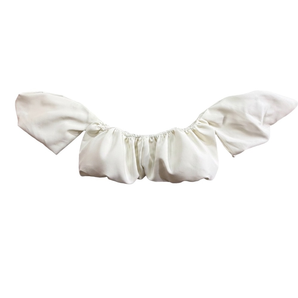 Zara White Off The Shoulder Ruffle Crop Top Short Sleeve Small